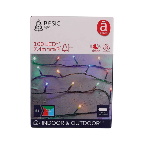 Guirnalda exterior con 100 luces led multicolor, 8 funciones, ACTUEL.. 