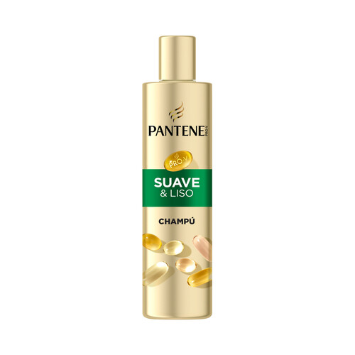 PANTENE Pro-v Suave y liso Champú con ácido Hialurónico, para cabellos encrespados y secos 250 ml.