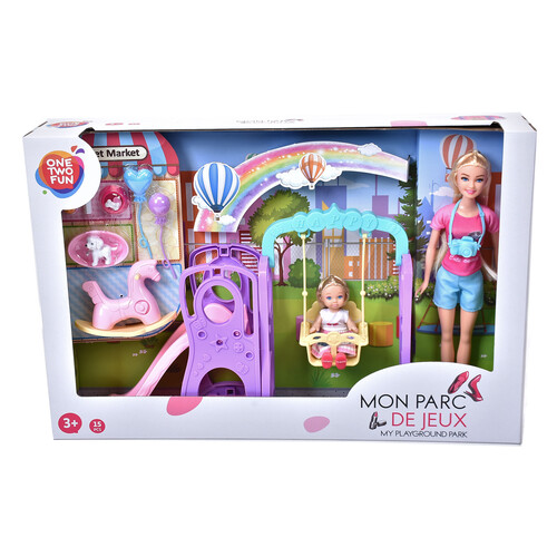 Set de muñeca + accesorios My Playground Park ONE TWO FUN ALCAMPO, 15 piezas +3 años.