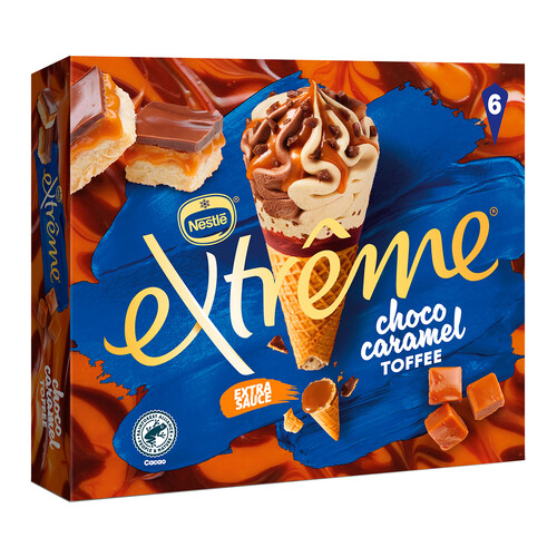 EXTRÈME de Nestlé Conos de helado de chocolate y caramelo toffee 6 x 110 ml.