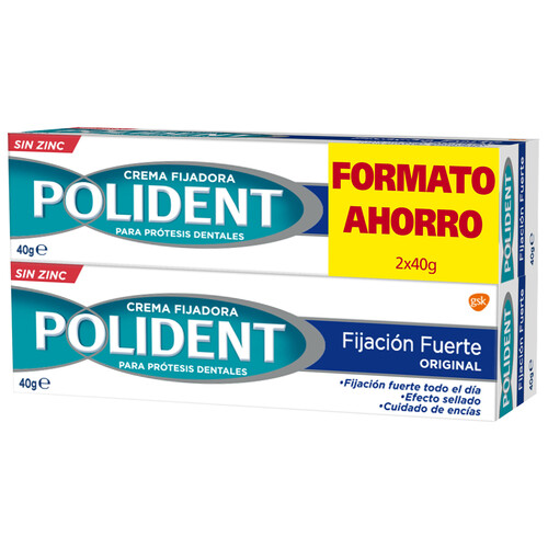 POLIDENT Crema fijadora para dentaduras postizas, con efecto sellado y sabor a menta POLIDENT 2 x 40 g.