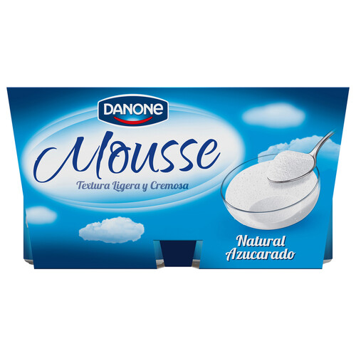 DANONE Mousse de yogur natural azucarado, elaborada sin gluten DANONE 4 x 65 g.