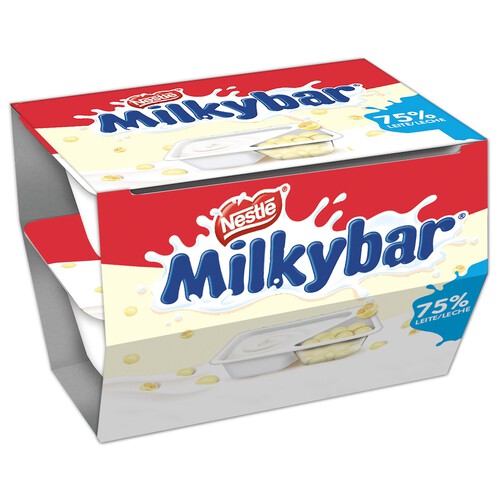 MILKYBAR Yogur natural azucarado con bolitas de maiz y arroz recubiertas de chocoalte blanco de Nestlé 2 x 120 g.