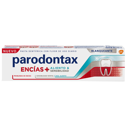 PARODONTAX Pasta de dientes con flúor de uso diario y acción blanqueante PARODONTAX Encías + aliento & sensibilidad 75 ml.