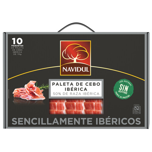 NAVIDUL Maletín con 10 sobres de 70 g. de paleta de cebo ibérica (50% raza ibérica), cortada en lonchas.