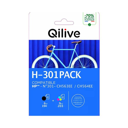 Pack de cartuchos de tinta compatibles (301) QILIVE H-301, negro y color.