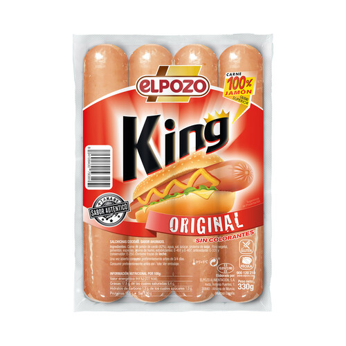 EL POZO King original Salchichas cocidas de jamón de cerdo, con sabor ahumado 330 g.