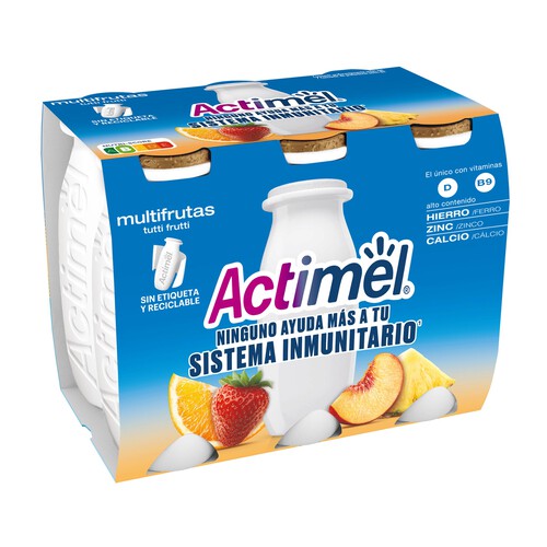 ACTIMEL Leche fermentada con Lcasei y multifrutas (tuti frutti) de Danone 6 x 100 g.