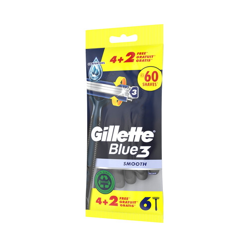 GILLETTE Blue 3 smooth Maquinilla de afeitar desechable con cabezal pivotante de 3 hojas 6 uds.