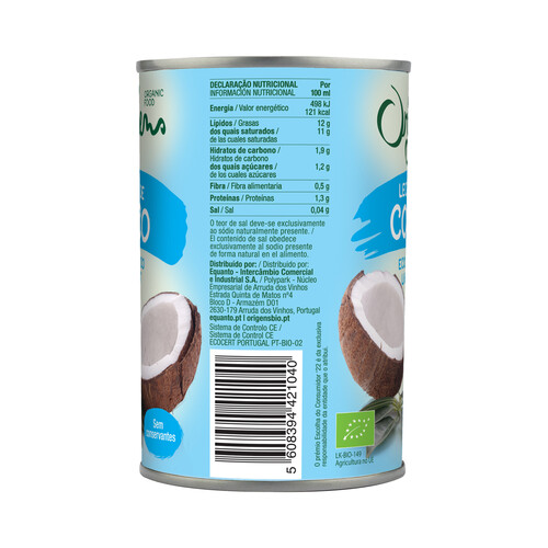 ORIGENS Leche de coco light Bio ORIGENS 400 ml.