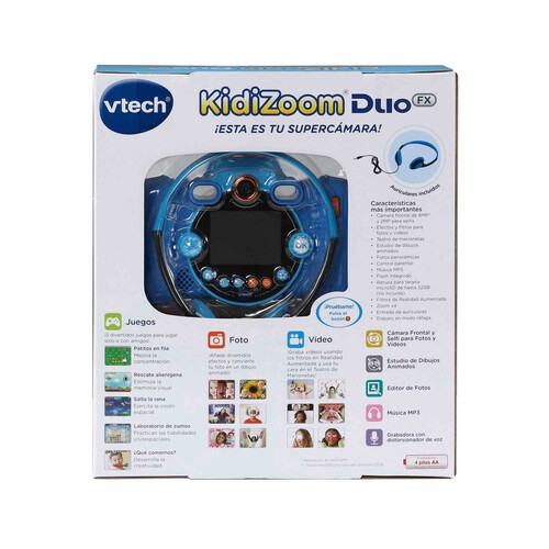 Kidizoom Duo FX azul Cámara de fotos y vídeos infantil 12 en 1 realidad virtual, control parental VTech. Edad recomendada desde 4-13 años