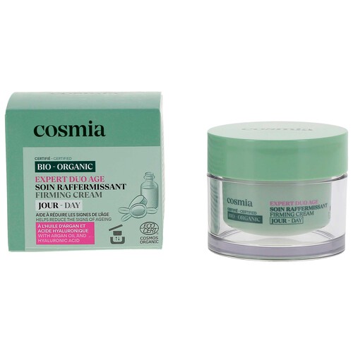 COSMIA Bio expert duo age Crema facial de día con acción reafirmante, con aceite de argán y ácido Hialurónico 50 ml.