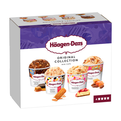 HÄAGEN-DAZS Original collection Mini tarrinas de helados surtidos (chocolate, caramelo, vainilla y cheesecake) 4 x 95 ml.