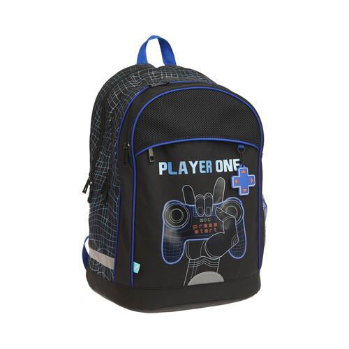 Mochila juvenil de 43cm, gaming, varios compartimentos, color negro, ALCAMPO.