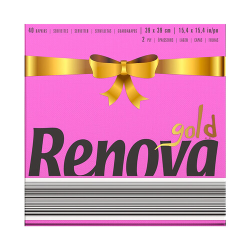 RENOVA Servilletas de papel desechables color fucsia RENOVA Gold 39 x 39 cm. 40 uds.