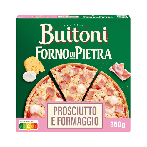 BUITONI Forno di piertra Pizza de jamón y queso con masa fina y crujiente 350 g.