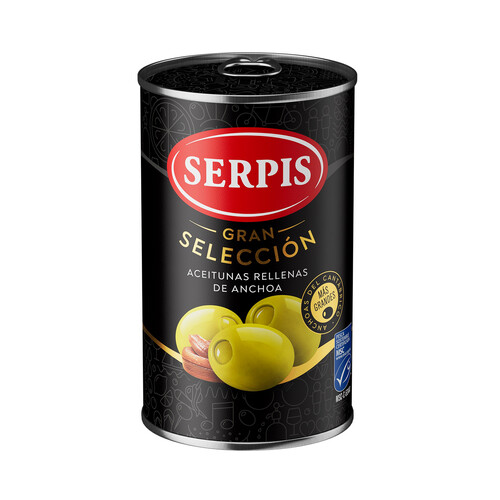 SERPIS Gran selección Aceitunas verdes rellenas de anchoa del Cantábrico (MSC) lata 130 g.