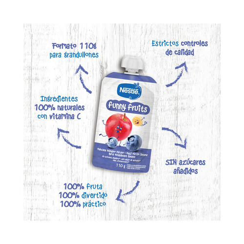 NESTLÉ Funny fruits Bolsita de frutas (manzana, arándano y plátano), a partir de 6 meses 110 g.