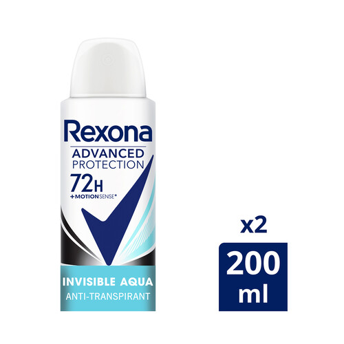 REXONA Desodorante en spray para mujer con protección 72 horas REXONA Invisible Aqua 2x200 ml.