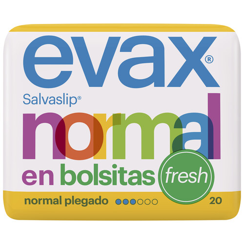 Salvaslips normal, perfumados, plegados y en bolsitas EVAX Fresh 20 uds.