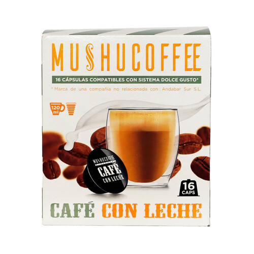 MUSHUCOFFEE Café cápsulas dg café con leche 16 uds. 160 g