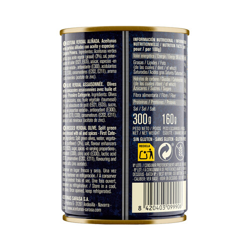 SARASA Hechizos del sur Aceituna verdial aliñada 160 g.