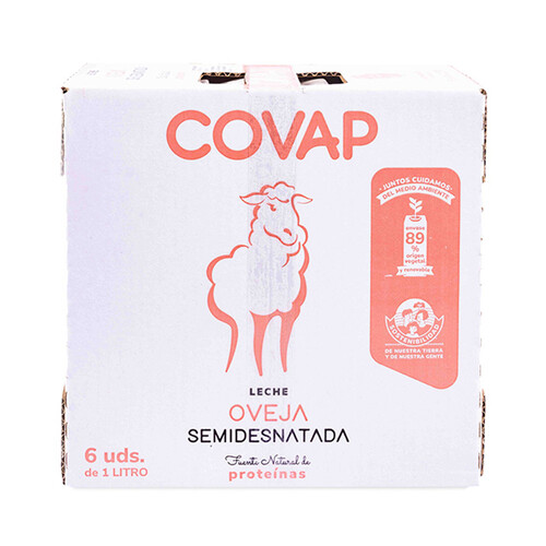 COVAP Leche de oveja semidesnatada, de origen español  6 x 1 l.