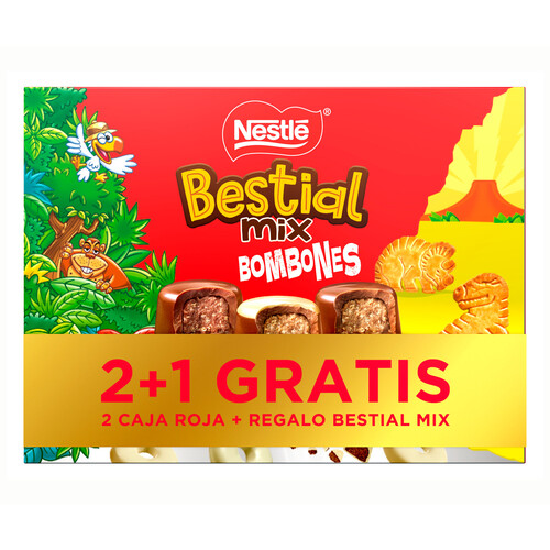 NESTLÉ Bombón caja roja + bestial 2 x 198 gr + 1 gratis 192 gr.