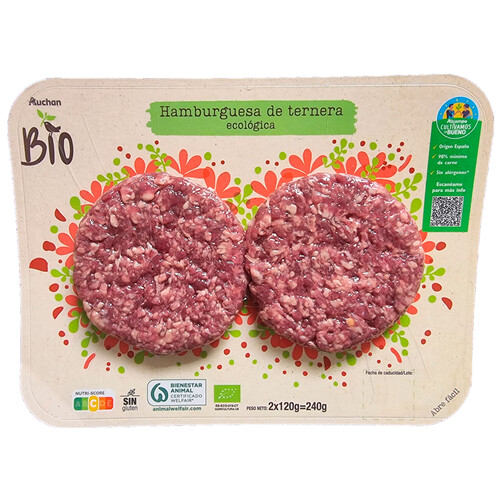 ALCAMPO CULTIVAMOS LO BUENO ECOLÓGICO Hamburguesas de tenernera ecológica  2 x 120 g.