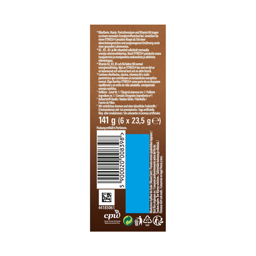 NESTLÉ Cereales en barrita con chocolate FITNESS 6 uds x 23,5 g.