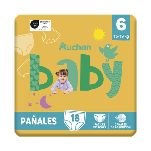 Pants (braguitas) de aprendizaje talla 6 para bebés de 15 a 19 kilogramos PRODUCTO ALCAMPO Baby 18 uds.