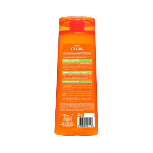 FRUCTIS Champú fortificante sin parabenos, para cabello dañado FRUCTIS Adiós daño de Garnier 360 ml.