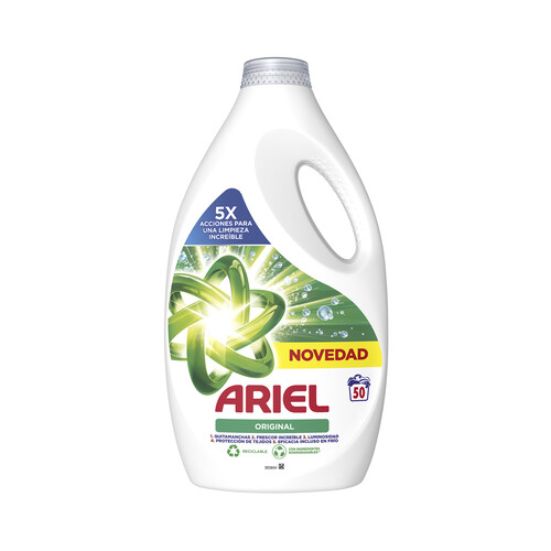 AIREL Original Detergente líquido para lavadora, con acción 5 en 1 2.5 l, 50 lavados.