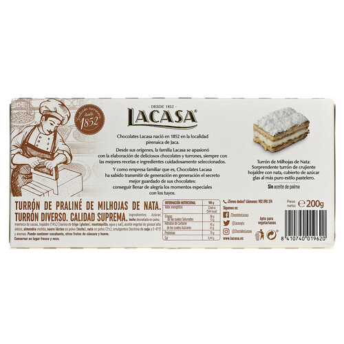 LACASA Turrón de milhojas de nata 200 g.