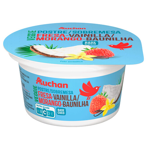 AUCHAN Postre vegetal de coco con fresa-vainilla 130 g. Producto Alcampo