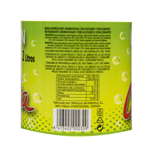 LA CHISPA Bebida refrescante con azúcares y edulcorantes con sabor a limón botella de 2 l.