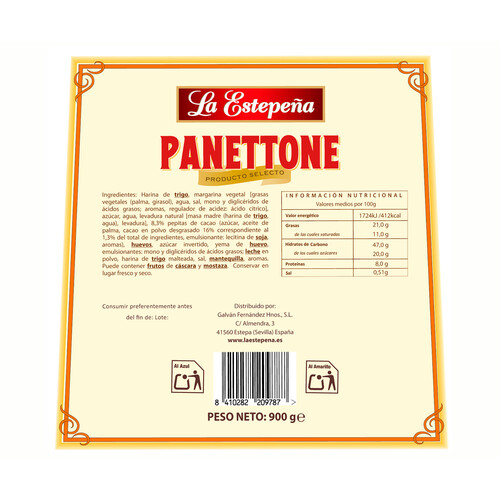 LA ESTEPEÑA Panettone de chocolate 900 g.