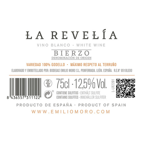 LA REVELÍA  Vino blanco con D.O. Bierzo botella de 75 cl.