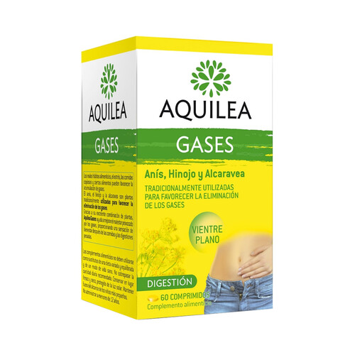 AQUILEA Complemento alimenticio en comprimidos masticables de sabor menta, que facilita la digestión AQUILEA Gases 60 uds.