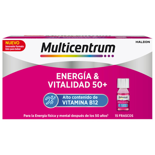 MULTICENTRUM Energía & vitalidad 50+ Polivitamínico con alto contenido en vitamina B12, para personas mayores de 50 años 15 uds.