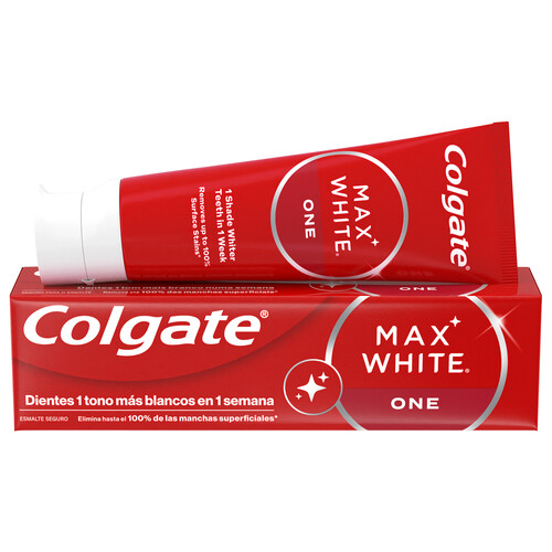 COLGATE Max white one Pasta de dientes con flúor, acción blanqueante y sabor a menta 75 ml.