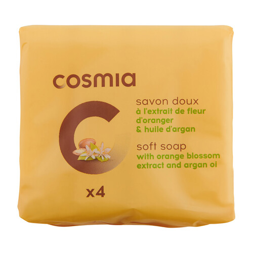 COSMIA Pastilla de jabón de tocador extractos de flor de naranjo y de aceite de argán 4 x 90 g.