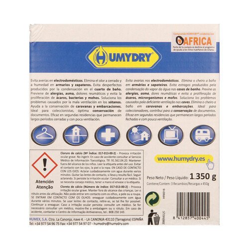 HUMYDRY Ambientador 3 recambios antihumedad especial inodoro HUMYDRY 450 gr,.