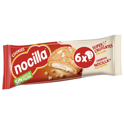 NOCILLA Cookies Galletas con confiteria de cacao, rellenas con crema leche con avellanas 6 uds. 20 g.