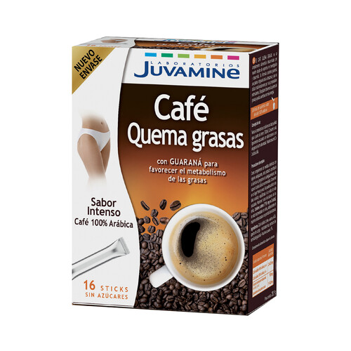 JUVAMINE Café (100% arábica) sabor intenso, con guaraná y acción quema grasas 16 uds .