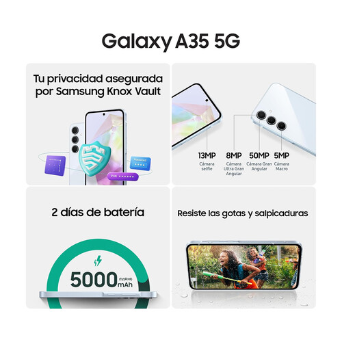 SAMSUNG Galaxy A35 5G azul, 256GB + 8GB, móvil 17cm (6,6). SM-A356BLBGEUB