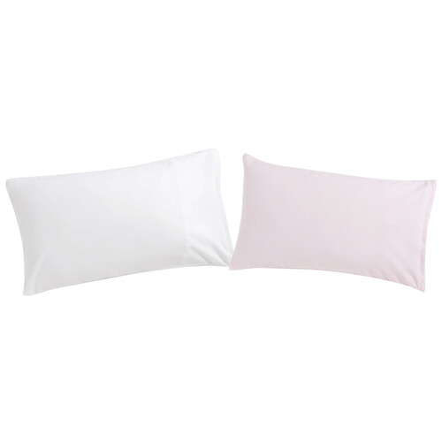 Pack de 2 fundas de almohada 100% algodón, color blanco y rosa, 120x60cm. PISPAS.