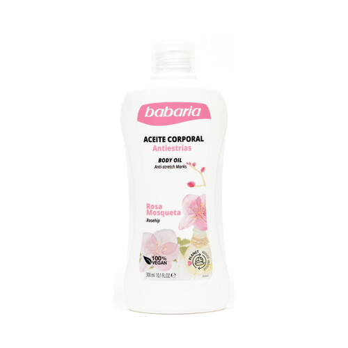 BABARIA Aceite corporal hidratante y anti-estrias con rosa Mosqueta 300 ml.