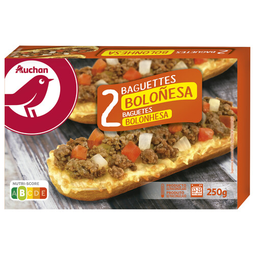 AUCHAN Baguettes con queso Edam, carne de vacuno, tomate y cebolla 2 x 125 g. Producto Alcampo