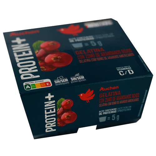 AUCHAN Gelatina de zumo de arándanos rojos con alto contenido en proteínas 4 x 100 g Producto Alcampo.